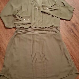 White House Black Market Olive Long Sleeve Dress